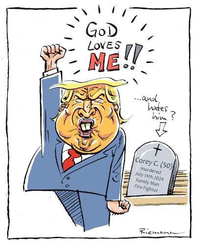 Cartoon: Me Me Me (medium) by Riemann tagged donald,trump,attentat,pennsylvania,schüsse,opfer,corey,comperatore,assasination,attempt,victims,republicans,gop,rally,narcicist,egomaniac,cartoon,george,riemann,me,donald,trump,attentat,pennsylvania,schüsse,opfer,corey,comperatore,assasination,attempt,victims,republicans,gop,rally,narcicist,egomaniac,cartoon,george,riemann