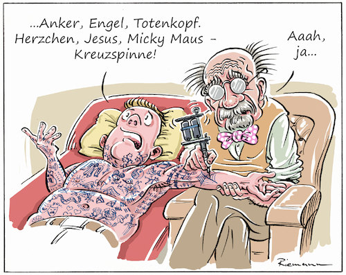 Cartoon: Notizblock (medium) by Riemann tagged tattoos,mode,psychiater,trend,spießer,gesellschaft,kritzelheft,engel,herzchen,anker,totenkopf,kitsch,symbole,notizen,cartoon,george,riemann,tattoos,mode,psychiater,trend,spießer,gesellschaft,kritzelheft,engel,herzchen,anker,totenkopf,kitsch,symbole,notizen,cartoon,george,riemann