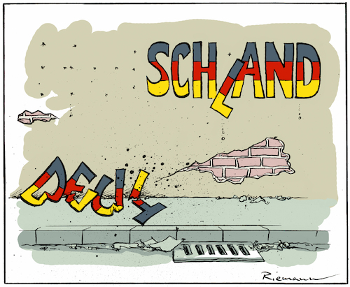 Cartoon: Schand (medium) by Riemann tagged deutschland,wirtschaft,infrastruktur,wachstum,finanzen,industrie,zerfall,abstieg,cartoon,george,riemann,deutschland,wirtschaft,infrastruktur,wachstum,finanzen,industrie,zerfall,abstieg,cartoon,george,riemann