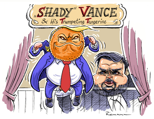Cartoon: Shady (medium) by Riemann tagged jd,vance,us,vizepresident,vice,president,cartoon,george,riemanntrump,orange,man,puppet,mastermind,handpuppe,verdeckt,zwielichtig,shady,theater,jd,vance,us,vizepresident,vice,president,cartoon,george,riemanntrump,orange,man,puppet,mastermind,handpuppe,verdeckt,zwielichtig,shady,theater