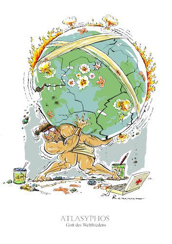 Cartoon: Sisyphos (medium) by Riemann tagged sisyphos,atlas,welt,frieden,krieg,griechisch,götter,umwelt,erde,zerstörung,menschheit,cartoon,george,riemann,sisyphos,atlas,welt,frieden,krieg,griechisch,götter,umwelt,erde,zerstörung,menschheit,cartoon,george,riemann