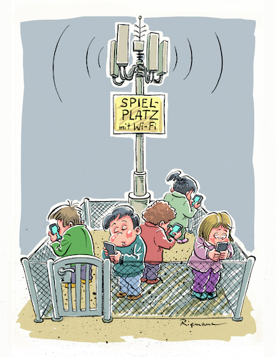 Cartoon: Spielplatz (medium) by Riemann tagged kinder,spielplatz,wlan,handy,wifi,digital,smart,phone,social,media,jugend,freizeit,sucht,cartoon,george,riemann,kinder,spielplatz,wlan,handy,wifi,digital,smart,phone,social,media,jugend,freizeit,sucht,cartoon,george,riemann