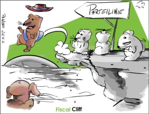 Cartoon: fiscal cliff (medium) by Philipp Weber tagged usa,politik,fiscal,cliff,steuern,republikaner,demokraten