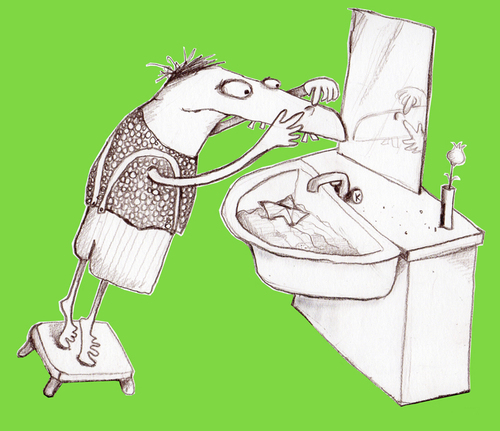 Cartoon: Morgentoilette (medium) by Silvia Wagner tagged teenager,pickel,morgens,morning,bad,bathroom