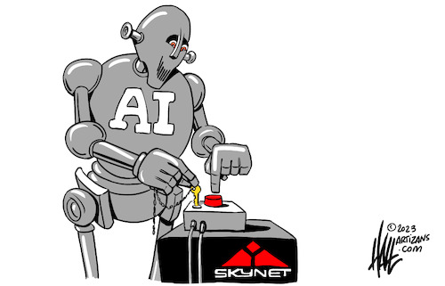 Cartoon: AI Skynet (medium) by halltoons tagged ai,technology,robots,terminator,skynet,ai,technology,robots,terminator,skynet