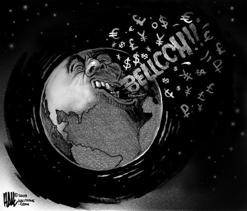 Cartoon: Big Belch (medium) by halltoons tagged world,economy,dollars,pounds,deuchmark,yen,money