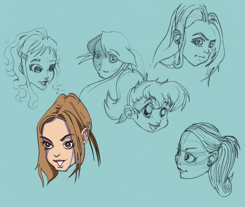 Cartoon: More manga head studies (medium) by halltoons tagged manga,girl,portrait