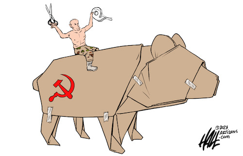 Cartoon: The Paper Bear (medium) by halltoons tagged putin,russia,prigozhin,wagner,moscow,ukraine,war,putin,russia,prigozhin,wagner,moscow,ukraine,war