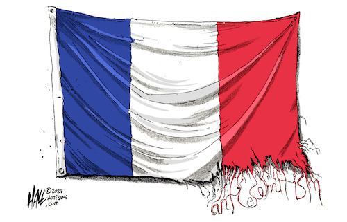 Cartoon: Unraveling (medium) by halltoons tagged antisemitism,france,israel,war,antisemitism,france,israel,war