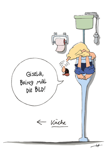 Cartoon: Bild (medium) by luftzone tagged cartoonalarm,cartoon,thomas,luft,luftzone,klo,klosett,bild,bildzeitung,klopapier,klorolle,klospülung,küche,hose,spülkasten,klo,bild,bildzeitung,klopapier,hose,küche,spülkasten,toilette,zeitung,lesen,bildung