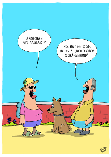 Cartoon: Deutsch (medium) by luftzone tagged thomas,luft,cartoon,lustig,tourist,urlaub,deutsch,hund,schäferhund,sprache,mann,frau,thomas,luft,cartoon,lustig,tourist,urlaub,deutsch,hund,schäferhund,sprache,mann,frau