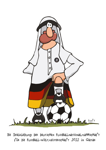 Cartoon: DFB-Spielkleidung 2022 (medium) by luftzone tagged qatar,2022,wm,fussball,dfb,weltmeisterschaft,spielkleidung,trikot,deutschland,germany,soccer,championship,kandura,qatar,2022,wm,fussball,dfb,weltmeisterschaft,spielkleidung,trikot,deutschland