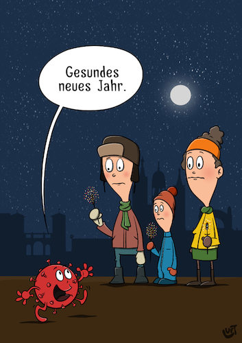 Cartoon: Gesundes Neues (medium) by luftzone tagged thomas,luf,cartoon,lustig,silvester,virus,corona,covid,wunderkerzen,mann,frau,kind,jahreswechsel,grüße,wünsche,thomas,luf,cartoon,lustig,silvester,virus,corona,covid,wunderkerzen,mann,frau,kind,jahreswechsel,grüße,wünsche