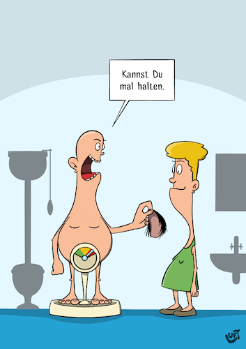 Cartoon: Gewichtsreduktion (medium) by luftzone tagged gewichtsreduktion,thomas,luft,cartoon,lustig,gewicht,waage,toupet,abnehmen,ehepaar,mann,frau,bad,gewichtsreduktion,thomas,luft,cartoon,lustig,gewicht,waage,toupet,abnehmen,ehepaar,mann,frau,bad