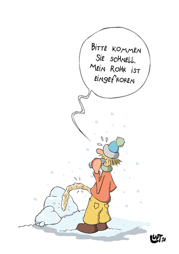 Cartoon: Rohr (medium) by luftzone tagged urin,telefon,handy,mann,pudelmütze,mütze,pissen,pieseln,pullern,einfrieren,eingefroren,rohr,karikatur,sprechblase,zeichnung,brüller,lacher,comedy,lachen,freude,lustig,spaß,comic,humor,luftzone,luft,thomas,cartoon,cartoonalarm,winter,kalt,kälte,anruf,schneeflocken,schnee,steine,rohrfrei,telefon,handy,einfrieren,eingefroren,winter,kalt,wetter,telefonieren