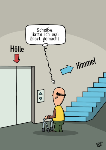 Cartoon: Sport (medium) by luftzone tagged thomas,luft,cartoon,lustig,sport,treppe,tod,himmel,hölle,fahrstuhl,thomas,luft,cartoon,lustig,sport,treppe,tod,himmel,hölle,fahrstuhl