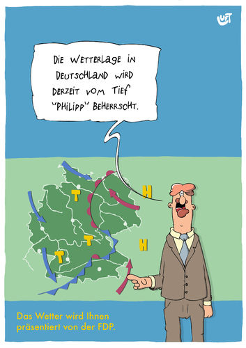 Cartoon: Tiefdruckgebiet (medium) by luftzone tagged cartoonalarm,cartoon,thomas,luft,luftzone,humor,comic,spaß,lustig,freude,lachen,comedy,lacher,brüller,zeichnung,sprechblase,karikatur,wetter,wetterbericht,wettermann,metereologe,hoch,tief,partei,fdp,philipp,rösler,deutschland,wetterlage,wettervorhersage,wettermann,metereologe,wetterbericht,wetter