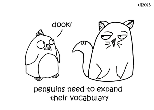 Cartoon: One Cats Thoughts (medium) by DebsLeigh tagged cat,cartoon,feline,animal,pet,penguin