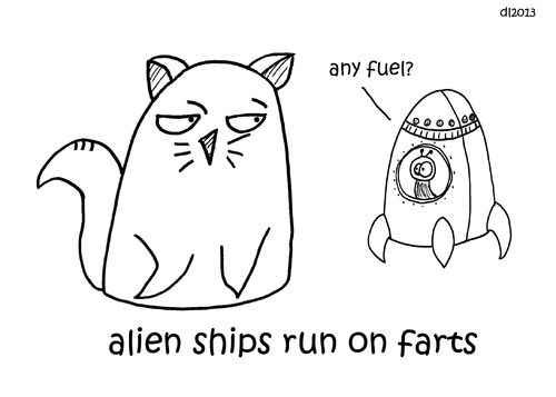 Cartoon: One Cats Thoughts (medium) by DebsLeigh tagged one,cat,thoughts,kitty,feline,alien,ships,farts