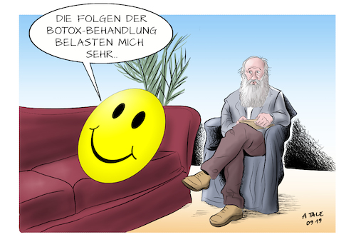 Cartoon: Abgründe (medium) by Ago tagged smiley,dauergrinsen,spassgesellschaft,gute,miene,maske,fassade,täuschen,verbergen,schlechte,laune,psychiater,sitzung,psychologie,gespaltene,persönlichkeit,botox,schönheitschirurgie,wahn,selbstoptimierung,perfektion,karikatur,cartoon,pressezeichnung,illustration,tale,agostino,natale,smiley,dauergrinsen,spassgesellschaft,gute,miene,maske,fassade,täuschen,verbergen,schlechte,laune,psychiater,sitzung,psychologie,gespaltene,persönlichkeit,botox,schönheitschirurgie,wahn,selbstoptimierung,perfektion,karikatur,cartoon,pressezeichnung,illustration,tale,agostino,natale