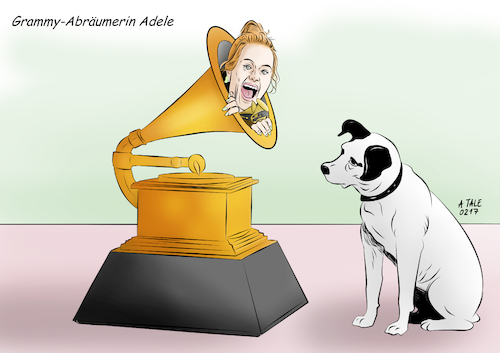 Cartoon: Adele Grammygewinnerin (medium) by Ago tagged adele,musikerin,sängerin,grammy,verleihung,award,2017,mehrfache,gewinnerin,musikbranche,auszeichnung,trophäe,abräumen,bestes,album,25,lied,hello,pop,solo,performance,vocal,showbusiness,national,academy,recording,arts,künstler,komponisten,grammophon,hund,his,masters,voice,logo,anspielung,karikatur,illustration,cartoon,tale,agostino,natale,adele,musikerin,sängerin,grammy,verleihung,award,2017,mehrfache,gewinnerin,musikbranche,auszeichnung,trophäe,abräumen,bestes,album,25,lied,hello,pop,solo,performance,vocal,showbusiness,national,academy,recording,arts,künstler,komponisten,grammophon,hund,his,masters,voice,logo,anspielung,karikatur,illustration,cartoon,tale,agostino,natale