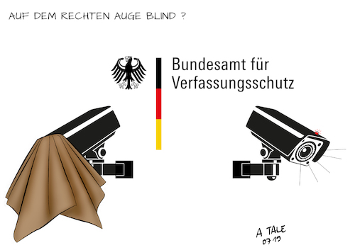 Cartoon: Auf dem rechten Auge blind ? (medium) by Ago tagged ermordung,cdu,politiker,walter,lübcke,rechtsextremismus,neonazi,mangelnde,überwachung,verfassungsschutz,kritik,zweifel,einzeltätertheorie,hinweise,rechte,organisation,ungleiche,behandlung,extremismus,videokamera,auf,rechtem,auge,blind,politik,karikatur,cartoon,pressezeichnung,illustration,tale,agostino,natale,ermordung,cdu,politiker,walter,lübcke,rechtsextremismus,neonazi,mangelnde,überwachung,verfassungsschutz,kritik,zweifel,einzeltätertheorie,hinweise,rechte,organisation,ungleiche,behandlung,extremismus,videokamera,auf,rechtem,auge,blind,politik,karikatur,cartoon,pressezeichnung,illustration,tale,agostino,natale