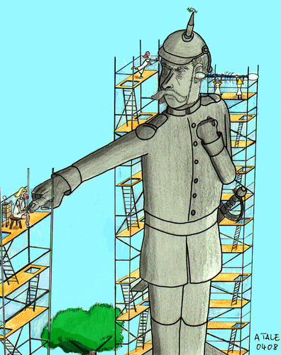 Cartoon: Denkmalpflege (medium) by Ago tagged monuments,peace,war,frieden,militarismus,krieg,bloßstellung,denkmäler