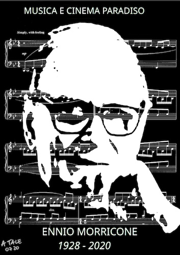 Cartoon: Ennio Morricone (medium) by Ago tagged ennio,morricone,komponist,dirigent,musik,filmmusik,filme,kino,italowestern,oscarpreisträger,nachruf,widmung,collage,musiknoten,partitur,cinema,paradiso,gesicht,porträt,bild,pressezeichnung,illustration,tale,agostino,natale,ennio,morricone,komponist,dirigent,musik,filmmusik,filme,kino,italowestern,oscarpreisträger,nachruf,widmung,collage,musiknoten,partitur,cinema,paradiso,gesicht,porträt,bild,pressezeichnung,illustration,tale,agostino,natale