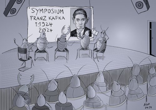 Cartoon: Franz Kafka Jahr 2024 (medium) by Ago tagged franz,kafka,schriftsteller,literatur,todesjahr,prag,böhmen,tschechien,gedenken,bücher,romane,erzählungen,käfer,ungeziefer,verwandlung,abgründe,mysteriös,rätselhaft,karikatur,caricature,cartoon,pressezeichnung,illustration,ago,agostino,natale,franz,kafka,schriftsteller,literatur,todesjahr,prag,böhmen,tschechien,gedenken,bücher,romane,erzählungen,käfer,ungeziefer,verwandlung,abgründe,mysteriös,rätselhaft,karikatur,caricature,cartoon,pressezeichnung,illustration,ago,agostino,natale