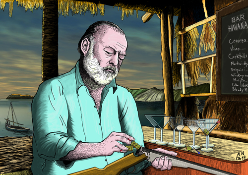 Cartoon: Hemingway (medium) by Ago tagged ernest,hemingway,writer,schriftsteller,suicide,selbstmord,alkohol,jahrestag,anniversary,cartoon,illustration,zeichnung,tale,agostino,natale,ernesthemingway,karikatur,karikaturen,schriftsteller,jahrestag,alkohol,selbstmord