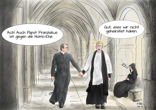 Cartoon: Homo-Ehe (medium) by Ago tagged papst,franziskus,schreiben,amoris,laetitia,freude,der,liebe,familiensynode,abschlusbericht,familie,ehe,scheidung,moral,weltanschauung,katholische,kirche,ablehnung,gleichgeschlechtliche,homosexualitaet,gay,eheannullierungen,wiederverheiratete,kommunion,priester,pfarrer,paar,zoelibat,heuchelei,religion,cartoon,karikatur,papst,franziskus,schreiben,amoris,laetitia,freude,der,liebe,familiensynode,abschlusbericht,familie,ehe,scheidung,sex,moral,weltanschauung,katholische,kirche,ablehnung,gleichgeschlechtliche,homosexualitaet,gay,eheannullierungen,wiederverheiratete,kommunion,priester,pfarrer,paar,zoelibat,heuchelei,religion,cartoon,karikatur