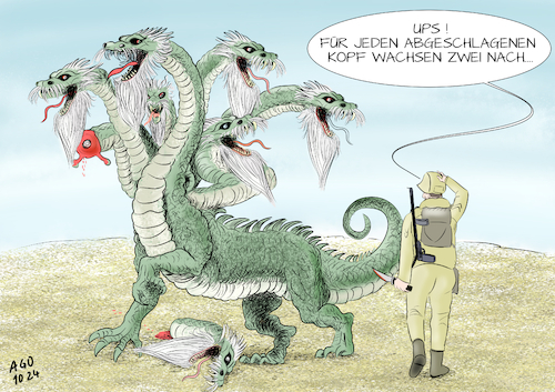 Cartoon: Hydra Fundamentalismus (medium) by Ago tagged nahost,konflikt,palästina,israel,iran,westen,großmächte,einfluss,allianzen,territorialansprüche,krieg,terror,guerilla,überfall,anschläge,geiselnahme,sicherheit,gewaltspirale,extremismus,fundamentalismus,ultra,orthodoxe,islamismus,religionen,dauerstreit,ausweglosigkeit,hydra,mythologie,politik,caricature,karikatur,cartoon,pressezeichnung,illustration,ago,agostino,natale,nahost,konflikt,palästina,israel,iran,westen,großmächte,einfluss,allianzen,territorialansprüche,krieg,terror,guerilla,überfall,anschläge,geiselnahme,sicherheit,gewaltspirale,extremismus,fundamentalismus,ultra,orthodoxe,islamismus,religionen,dauerstreit,ausweglosigkeit,hydra,mythologie,politik,caricature,karikatur,cartoon,pressezeichnung,illustration,ago,agostino,natale