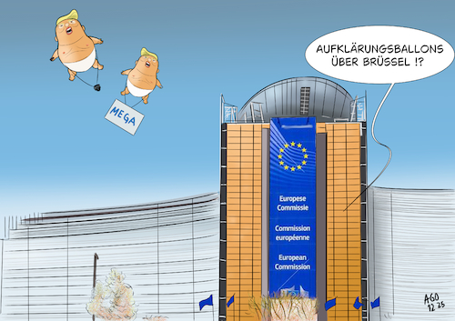 Cartoon: Make Europe great again (medium) by Ago tagged usa,präsident,trump,regierung,sicherheitspapier,vorwurf,kritik,eu,europa,schwäche,demokratiefeindlich,einschränkung,redefreiheit,verdrehung,tatsachen,umkehrung,fake,maga,populismus,einmischung,belehrung,anmaßend,brüssel,kommission,gebäude,aufklärung,ballon,überwachung,mega,politik,caricature,karikatur,cartoon,pressezeichnung,illustration,ago,agostino,natale,usa,präsident,trump,regierung,sicherheitspapier,vorwurf,kritik,eu,europa,schwäche,demokratiefeindlich,einschränkung,redefreiheit,verdrehung,tatsachen,umkehrung,fake,maga,populismus,einmischung,belehrung,anmaßend,brüssel,kommission,gebäude,aufklärung,ballon,überwachung,mega,politik,caricature,karikatur,cartoon,pressezeichnung,illustration,ago,agostino,natale