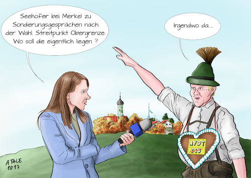 Cartoon: Obergrenze (medium) by Ago tagged bundestagswahl,2017,parteichefs,angela,merkel,horst,seehofer,treffen,schwesterparteien,cdu,csu,gemeinsamer,kurs,sondierungsgespraech,vorbereitung,koalitionsverhandlung,jamaika,koalition,regierungsbildung,differenzen,kontroverse,fluechtlingspolitik,obergrenze,zuzug,asyl,widerspruch,grundrecht,uneingeschraenkt,grundgesetz,10,punkte,plan,konservativ,rechtsruck,bayern,buergerlich,konservative,erneuerung,gewinne,afd,rechtspopulistisch,extremistisch,nationalkonservativ,demagogisch,xenophobie,deutschtuemelnd,einfache,antworten,rechtsextreme,pegida,nahe,ausgrenzung,intolerant,politik,reporterin,interview,bayerische,idylle,karikatur,pressezeichnung,zeichnung,cartoon,illustration,tale,agostino,natale,bundestagswahl,2017,parteichefs,angela,merkel,horst,seehofer,treffen,schwesterparteien,cdu,csu,gemeinsamer,kurs,sondierungsgespraech,vorbereitung,koalitionsverhandlung,jamaika,koalition,regierungsbildung,differenzen,kontroverse,fluechtlingspolitik,obergrenze,zuzug,asyl,widerspruch,grundrecht,uneingeschraenkt,grundgesetz,10,punkte,plan,konservativ,rechtsruck,bayern,buergerlich,konservative,erneuerung,gewinne,afd,rechtspopulistisch,extremistisch,nationalkonservativ,demagogisch,xenophobie,deutschtuemelnd,einfache,antworten,rechtsextreme,pegida,nahe,ausgrenzung,intolerant,politik,reporterin,interview,bayerische,idylle,karikatur,pressezeichnung,zeichnung,cartoon,illustration,tale,agostino,natale