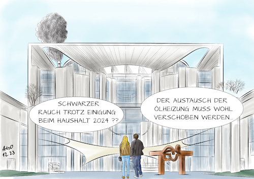 Cartoon: Ölheizung Kanzleramt (medium) by Ago tagged haushalt,finanzpolitik,bundesregierung,ampelkoalition,spd,grüne,fdp,einigung,ausgaben,reduzieren,sparmaßnahmen,aufschieben,förderung,klimaschutz,umweltschonende,energiegewinnung,klimafond,ktf,bundeskanzleramt,ölheizung,umrüstung,fernwärme,politik,caricature,karikatur,cartoon,pressezeichnung,illustration,ago,agostino,natale,haushalt,finanzpolitik,bundesregierung,ampelkoalition,spd,grüne,fdp,einigung,ausgaben,reduzieren,sparmaßnahmen,aufschieben,förderung,klimaschutz,umweltschonende,energiegewinnung,klimafond,ktf,bundeskanzleramt,ölheizung,umrüstung,fernwärme,politik,caricature,karikatur,cartoon,pressezeichnung,illustration,ago,agostino,natale