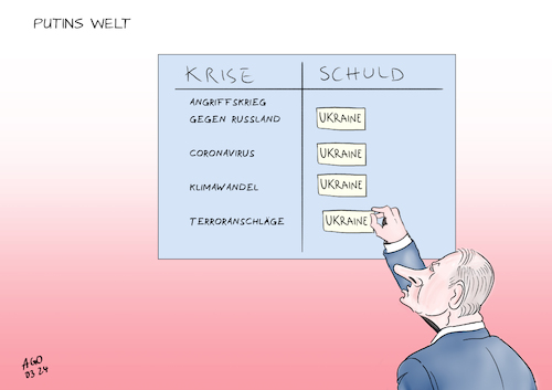 Cartoon: Putins Welt (medium) by Ago tagged russland,moskau,präsident,putin,terroranschlag,massaker,bekennerschreiben,islamischer,staat,schuldzuweisung,andeutung,instrumentalisierung,angriffskrieg,ukraine,politik,caricature,karikatur,cartoon,pressezeichnung,illustration,ago,agostino,natale,russland,moskau,präsident,putin,terroranschlag,massaker,bekennerschreiben,islamischer,staat,schuldzuweisung,andeutung,instrumentalisierung,angriffskrieg,ukraine,politik,caricature,karikatur,cartoon,pressezeichnung,illustration,ago,agostino,natale