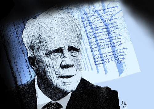 Cartoon: Robert Frost (medium) by Ago tagged robert,frost,lyriker,dichter,usa,poet,schriftsteller,literatur,todestag,robert,frost,lyriker,dichter,usa,poet,schriftsteller,literatur,todestag