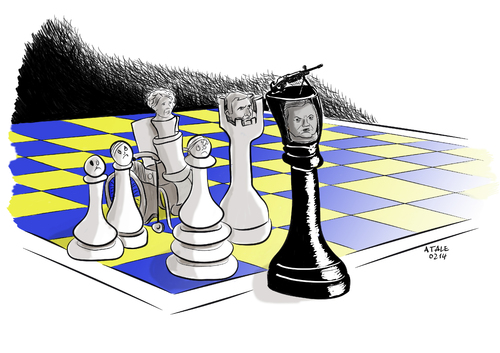 Cartoon: Schach Matt ? (medium) by Ago tagged schach,eskalation,putin,russland,exil,invasion,krim,flucht,umsturz,revolution,opposition,timoschenko,klitschko,janukowitsch,regierungswechsel,machtkampf,ukraine,ukraine,machtkampf,regierungswechsel,janukowitsch,klitschko,timoschenko,opposition,revolution,umsturz,flucht,schach