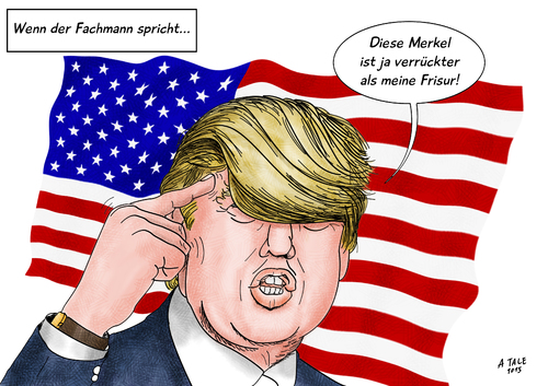 Cartoon: Donald Trampel (medium) by Ago tagged tale,karikatur,cartoon,flagge,großmaul,rücksichtlos,lästermaul,frisur,verrückt,rabauke,milliardär,republikaner,präsidentschaftskandidat,us,amerika,usa,asylsuchende,drama,krise,flüchtlinge,flüchtlingspolitik,merkel,angela,trump,donald,donald,trump,angela,merkel,flüchtlingspolitik,flüchtlinge,krise,drama,asylsuchendeusa,amerika,us,präsidentschaftskandidat,republikaner,milliardär,rabauke,verrückt,frisur,lästermaul,rücksichtlos,großmaul,flagge,cartoon,karikatur