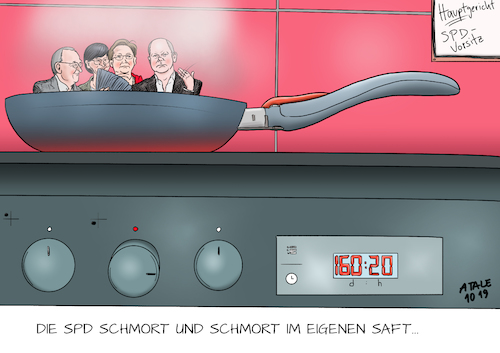 Cartoon: Zähe Sache (medium) by Ago tagged spd,vorsitz,wahlprozedur,stichwahl,entscheidung,dezember,parteitag,beginn,juli,kandidatenduo,olaf,scholz,klara,geywitz,norbert,walter,borjans,saskia,esken,innerparteiliche,nabelschau,niedergang,sozialdemokratie,traditionspartei,volkspartei,verlust,glaubwürdigkeit,bedeutung,selbstzerfleischung,verschleiss,vorsitzende,schmoren,herd,köcheln,politik,karikatur,cartoon,pressezeichnung,illustration,tale,agostino,natale,spd,vorsitz,wahlprozedur,stichwahl,entscheidung,dezember,parteitag,beginn,juli,kandidatenduo,olaf,scholz,klara,geywitz,norbert,walter,borjans,saskia,esken,innerparteiliche,nabelschau,niedergang,sozialdemokratie,traditionspartei,volkspartei,verlust,glaubwürdigkeit,bedeutung,selbstzerfleischung,verschleiss,vorsitzende,schmoren,herd,köcheln,politik,karikatur,cartoon,pressezeichnung,illustration,tale,agostino,natale