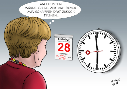 Cartoon: Zeit zurückdrehen (medium) by Ago tagged angela,merkel,kanzlerin,parteivorsitzende,prognosen,landtagswahl,hessen,schlechte,umfragewerte,cdu,verluste,ministerpräsident,volker,bouffier,drohende,niederlage,niedergang,volksparteien,radikalisierung,populismus,zersplitterung,parteienlandschaft,zeit,zurückdrehen,vor,beginn,flüchtlingskrise,kanzlerdämmerung,zeitumstellung,winterzeit,uhr,kalender,karikatur,cartoon,pressezeichnung,illustration,tale,agostino,natale,angela,merkel,kanzlerin,parteivorsitzende,prognosen,landtagswahl,hessen,schlechte,umfragewerte,cdu,verluste,ministerpräsident,volker,bouffier,drohende,niederlage,niedergang,volksparteien,radikalisierung,populismus,zersplitterung,parteienlandschaft,zeit,zurückdrehen,vor,beginn,flüchtlingskrise,kanzlerdämmerung,zeitumstellung,winterzeit,uhr,kalender,karikatur,cartoon,pressezeichnung,illustration,tale,agostino,natale