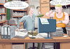 Cartoon: Bau Turbo (small) by Ago tagged bundesregierung,cdu,spd,bauministerin,hubertz,interview,ankündigung,bau,turbo,pakt,beschleunigung,genehmigungen,wohnungsbau,unterversorgung,hohe,mieten,wohnungsnot,bezahlbarer,wohnraum,immobilienmarkt,baurecht,gesetze,bürokratie,langwierige,verfahren,bearbeitungszeiten,rechtsweg,trainer,büro,stempel,politik,karikatur,cartoon,pressezeichnung,illustration,ago,agostino,natale