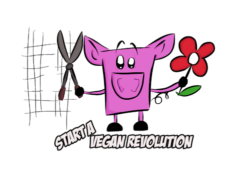 Cartoon: Start a vegan revolution (medium) by Umsturzworte tagged vegan,pig,revolution,veggie,animals,animal,freedom,meatless,fleischfrei,freiheit