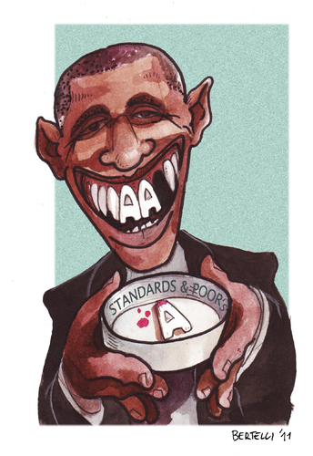 Cartoon: AAA (medium) by matteo bertelli tagged usa,downgrade,standards,and,poor,usa,barack obama,barack,obama