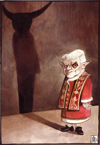 Cartoon: the shadow (medium) by matteo bertelli tagged pope,shadow,ratzinger,,papst,2005,benedikt,illustration,zwerg,joseph,alois,ratzinger,römisch,kirche,religion,vatikanstadt,italien,rom,glaube,schatten,teufel