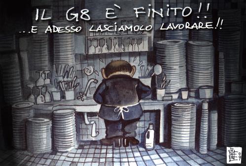Cartoon: the end of G8 (medium) by matteo bertelli tagged g8,berlusconi,the,end,bertelli,g8 gipfel,berlusconi,ende,küche,tellerwäscher,italien,g8,gipfel