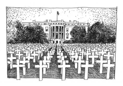 Cartoon: White house (medium) by matteo bertelli tagged america,war,,amerika,usa,krieg,weisse,haus,leid,präsident,soldaten,friedhof,soldatenfriedhof,uniform,kreuze,tod,sterben,garten,reihengräber,geometrisch,masse,menge