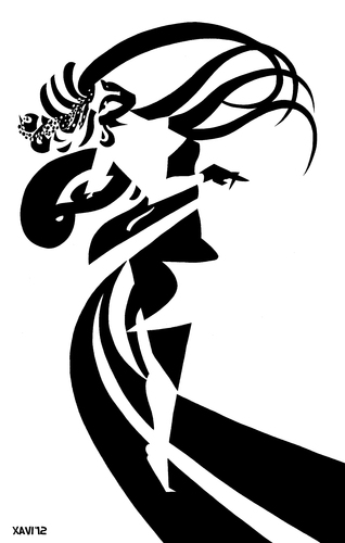 Cartoon: La dance (medium) by Xavi dibuixant tagged white,black,negro,blanco,dibujo,drawing,dance,la,mucha,alphonse,art nouveau,illustration,alphonso mucha,kunst,art,nouveau,alphonso,mucha