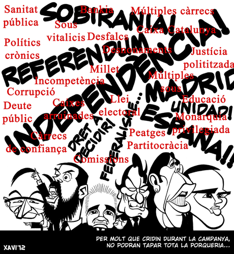 Cartoon: Eleccions Catalunya 2012 (medium) by Xavi dibuixant tagged generalitat,catalunya,2012,mas,navarro,camacho,herrera,junqueras,rivera