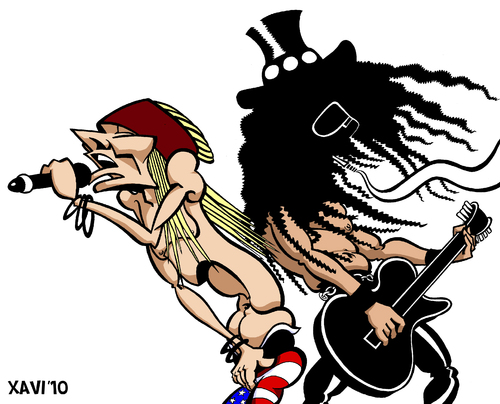 Cartoon: Guns N Roses (medium) by Xavi dibuixant tagged guns,roses,axl,rose,slash,rock,music,band,karikatur,karikaturen,musik,bands,guns n roses,axl,guns,roses,musiker